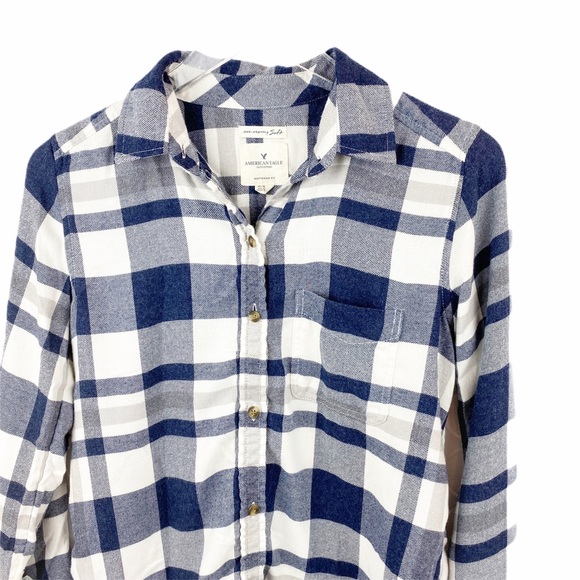 American Eagle Boyfriend Fit Oversized Flannel Button Down Shirt XS - Picture 5 of 7